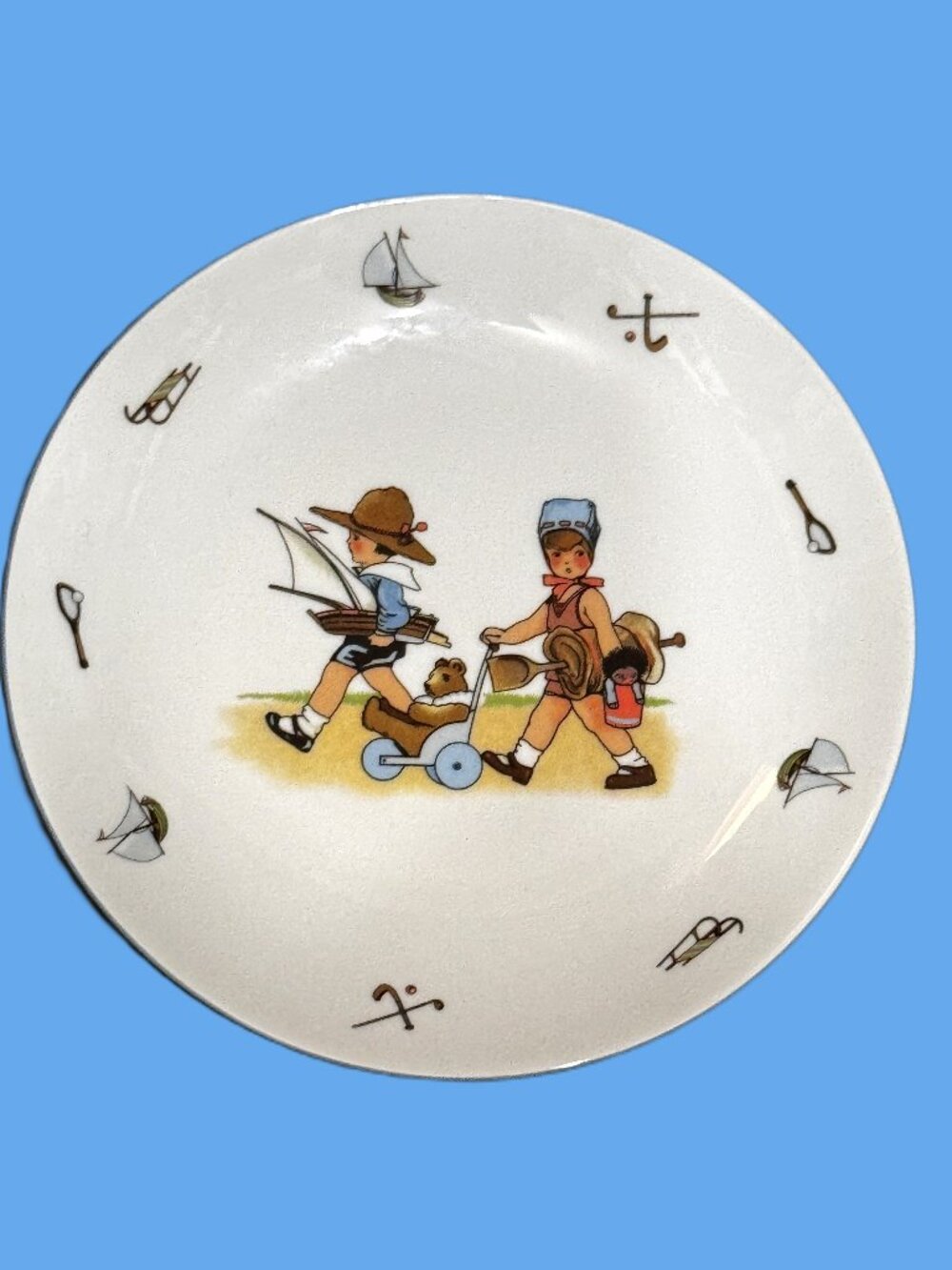 Pier 1 Imports Children Playing Games Porcelain Plate, Germany, Vintage ca. 1987